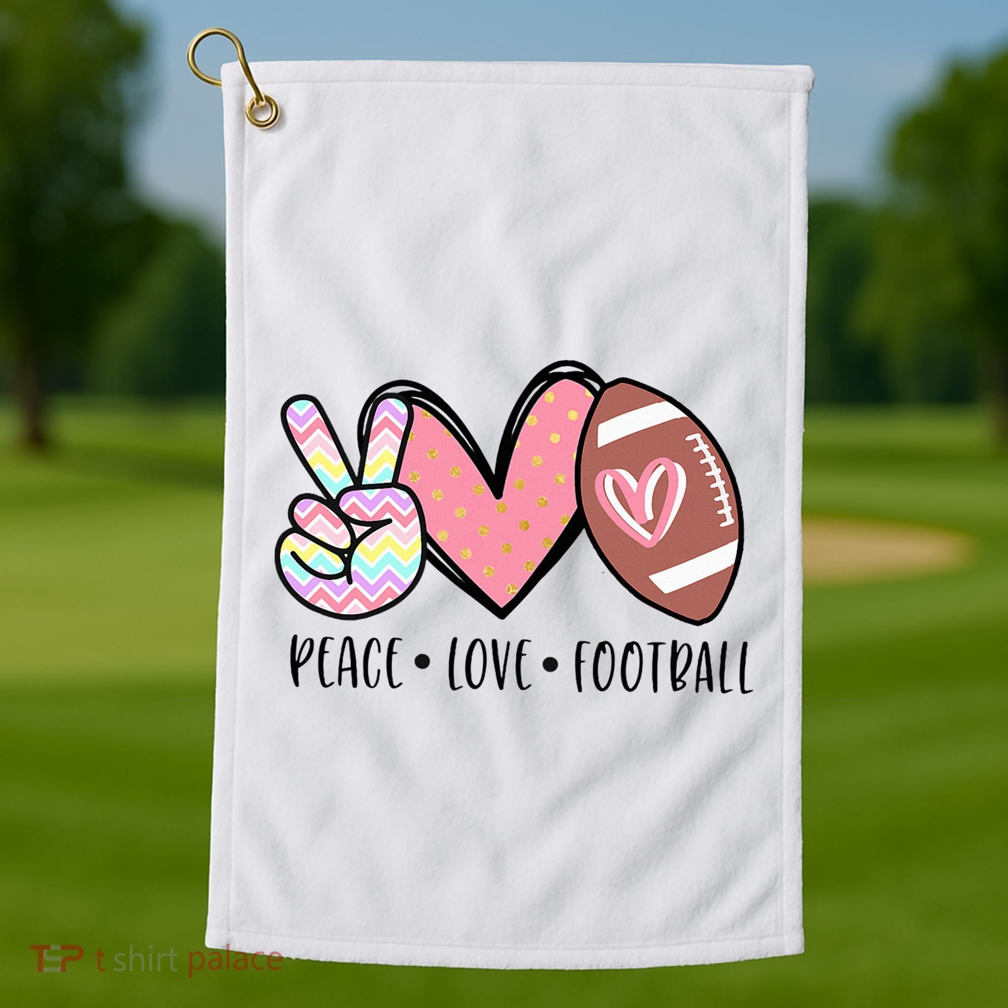 Peace Love Football Mom Cute Golf Towel