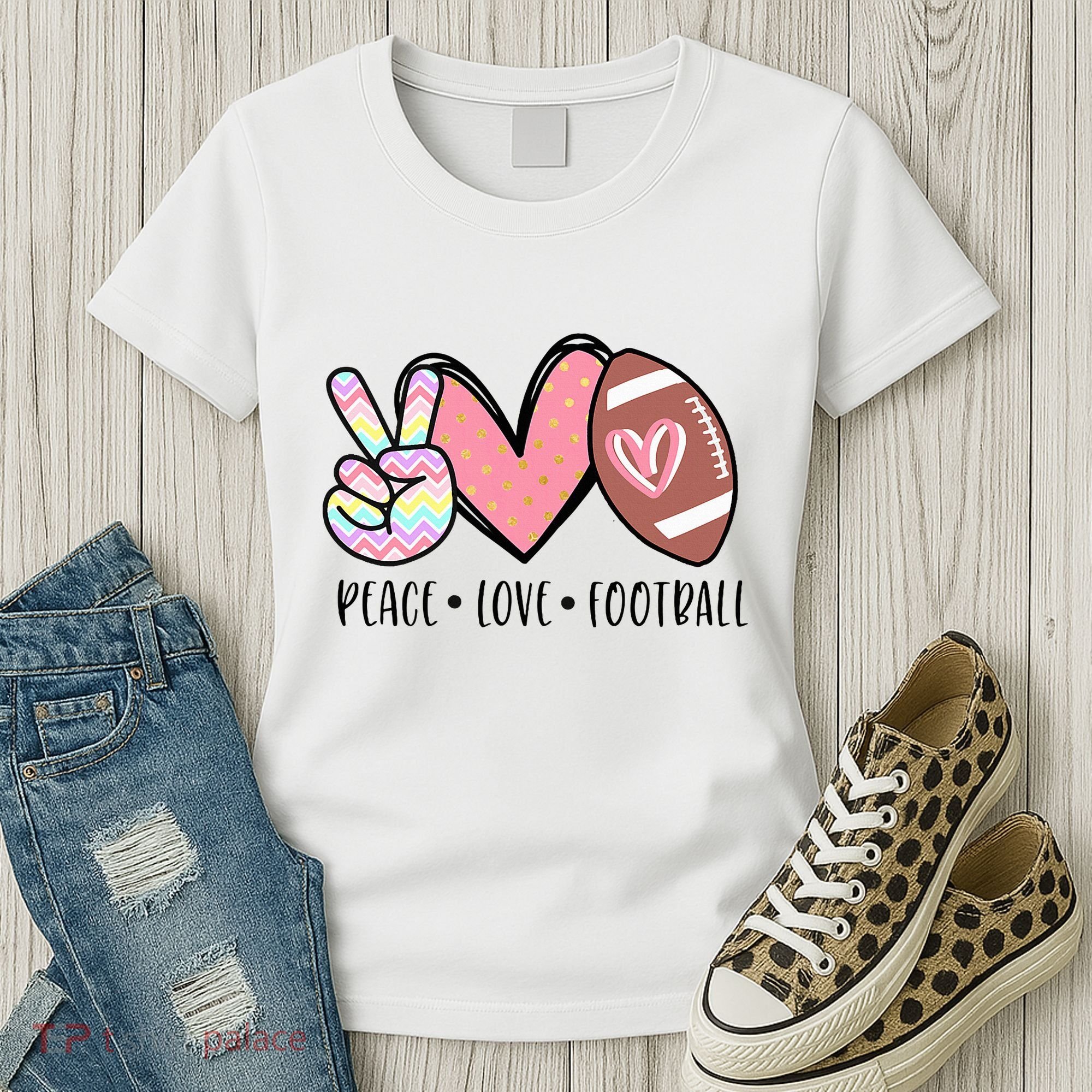 Peace Love Football Mom Cute Women's T-Shirt