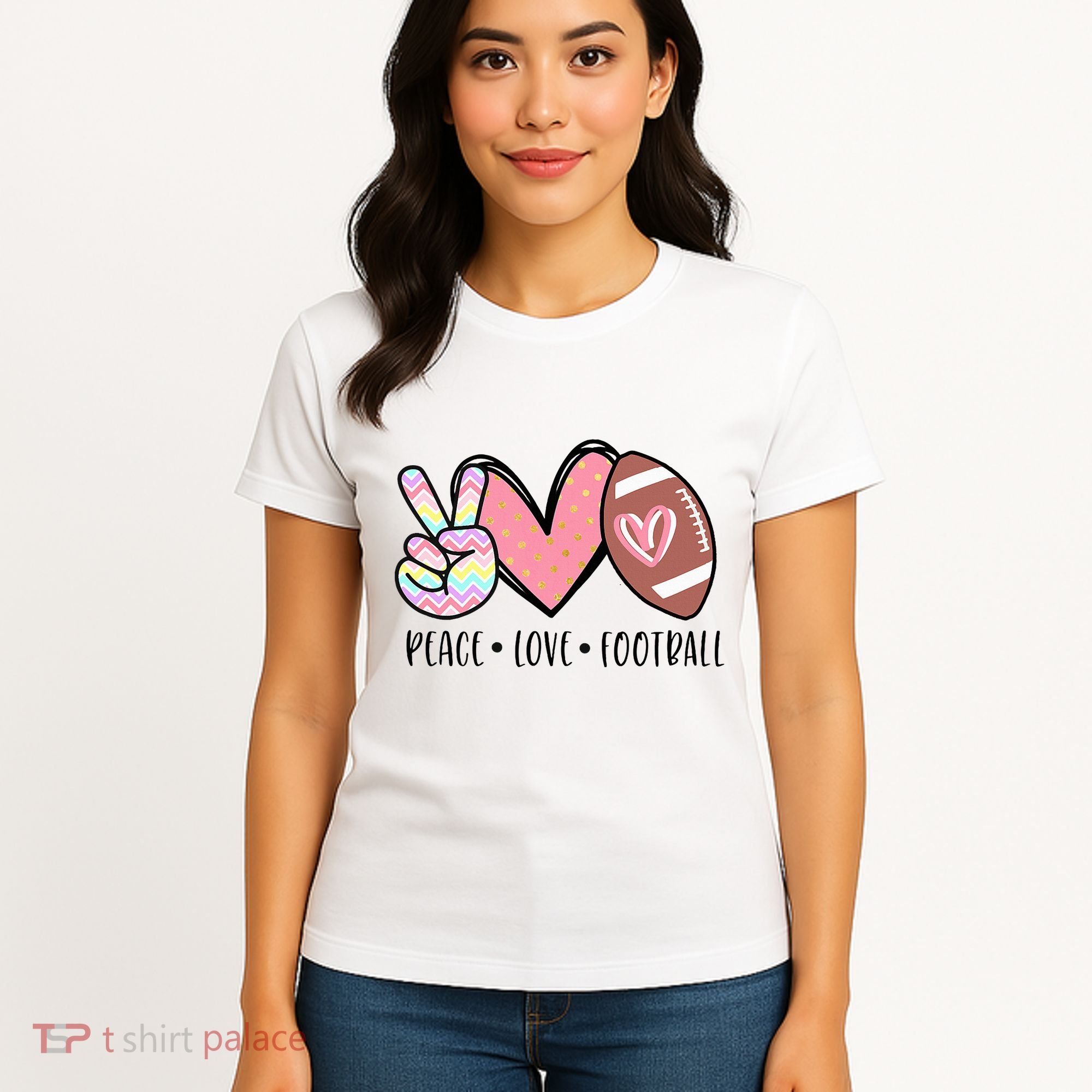 Peace Love Football Mom Cute Women's T-Shirt