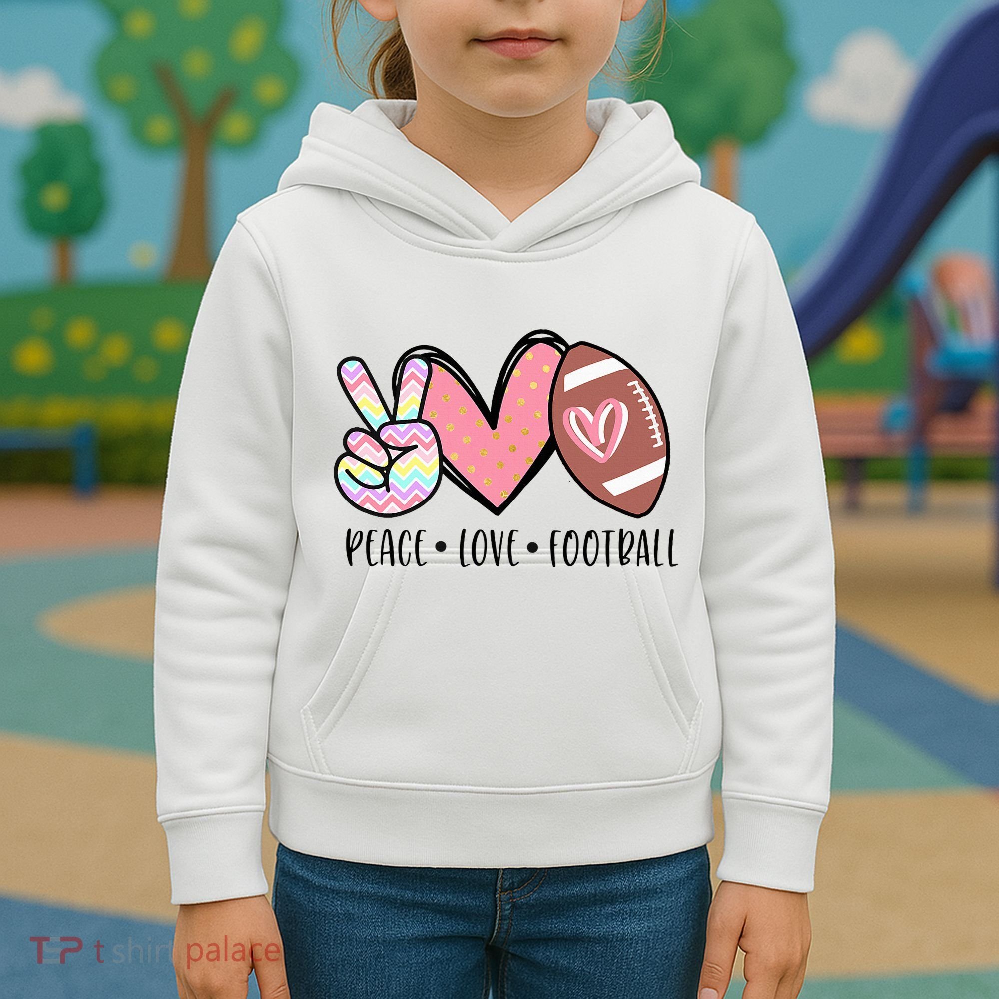Peace Love Football Mom Cute Kids Hoodie