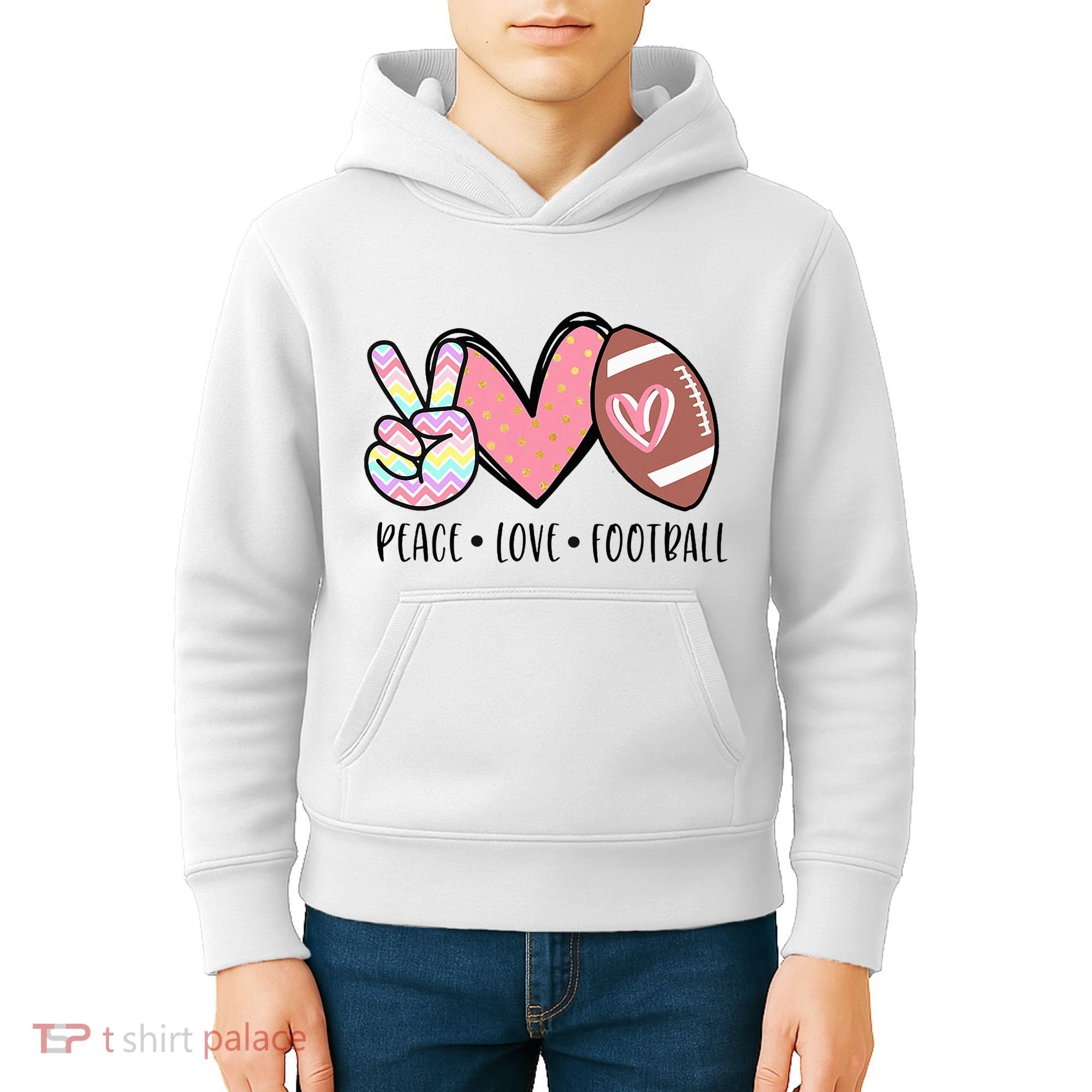 Peace Love Football Mom Cute Kids Hoodie