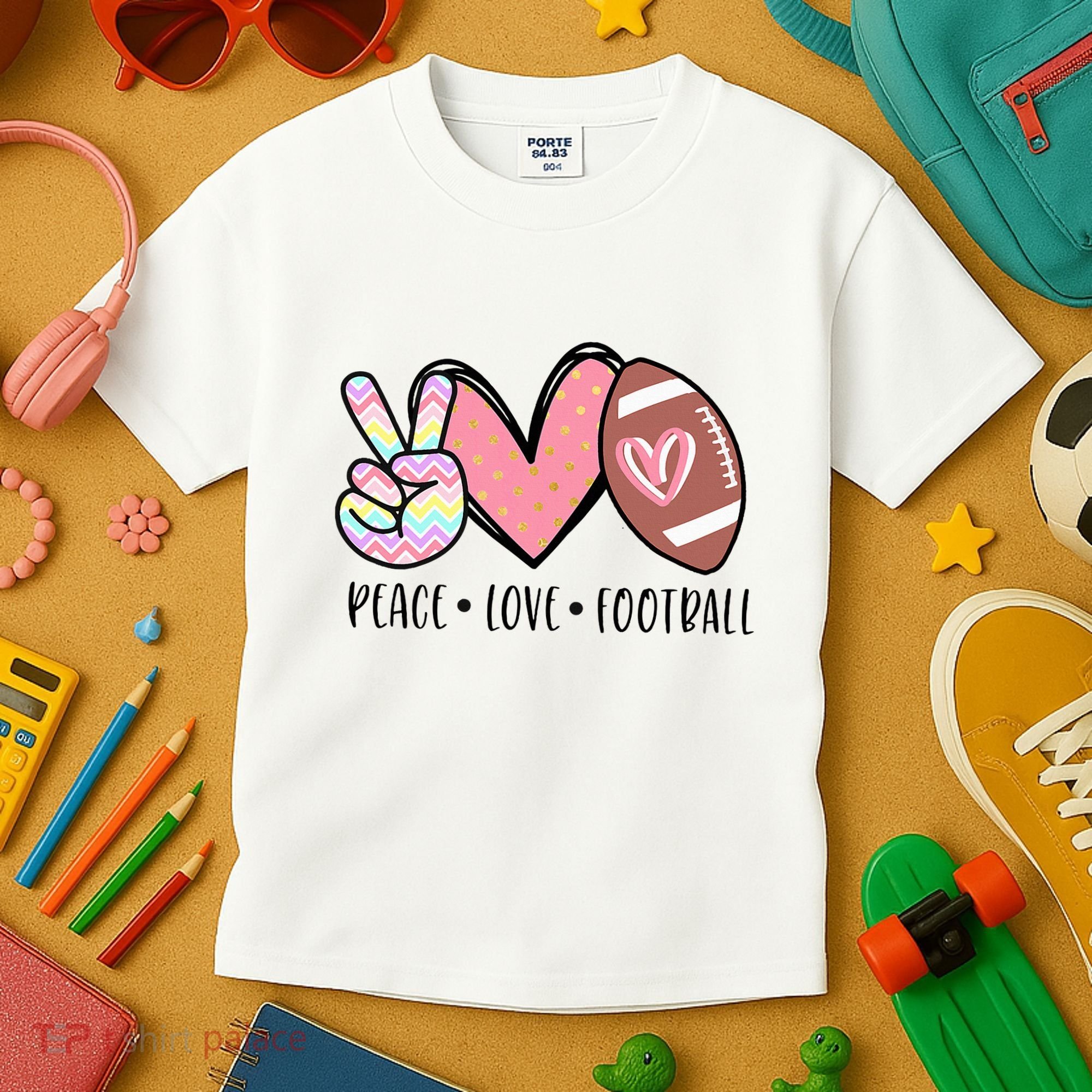 Peace Love Football Mom Cute Kids T-Shirt