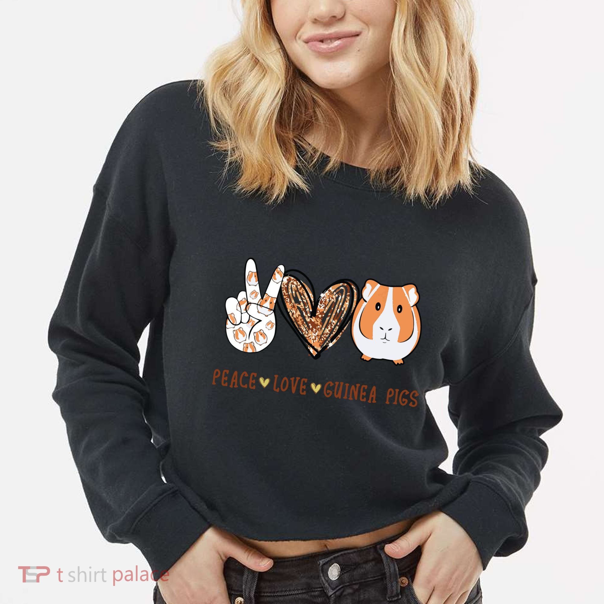 Peace Love Guinea Pigs Gift For Guinea Pigs Lover Cropped Pullover Crew