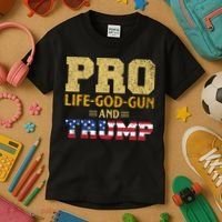 Pro Life God Gun And Trump Kids T-Shirt thumb 3