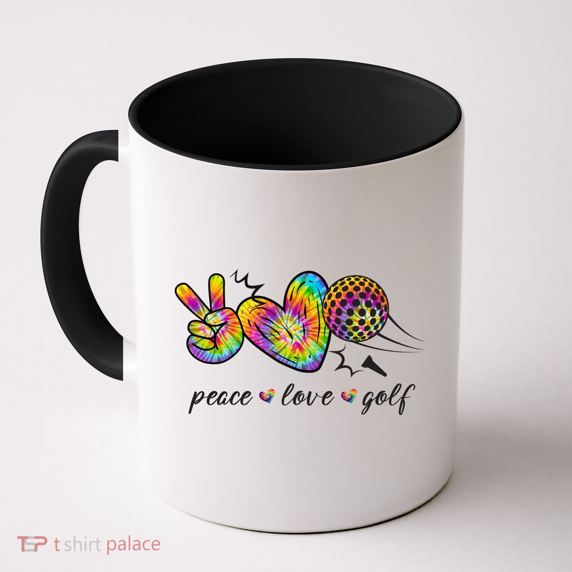 Peace Love Golf Rainbow Gift Coffee Mug