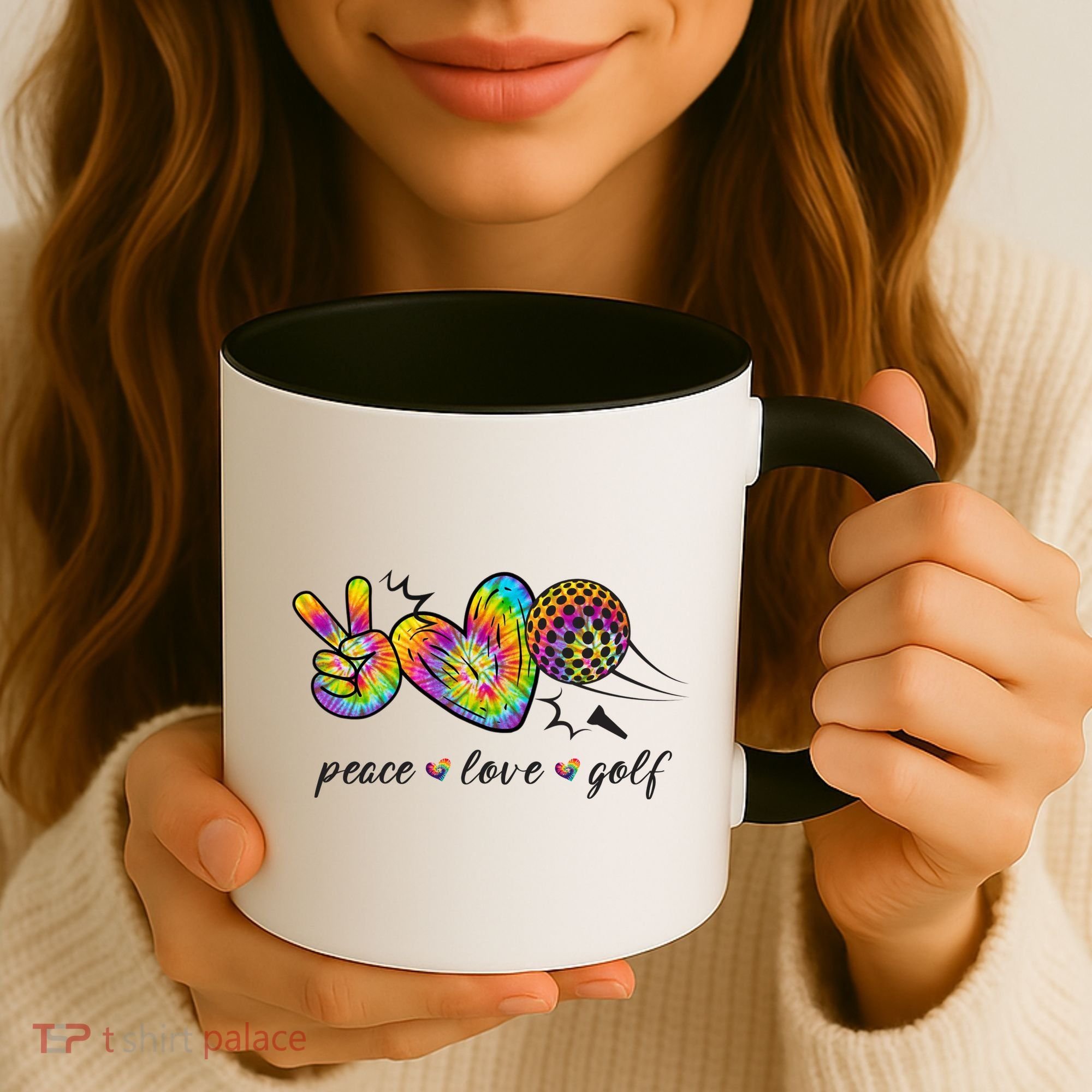 Peace Love Golf Rainbow Gift Coffee Mug