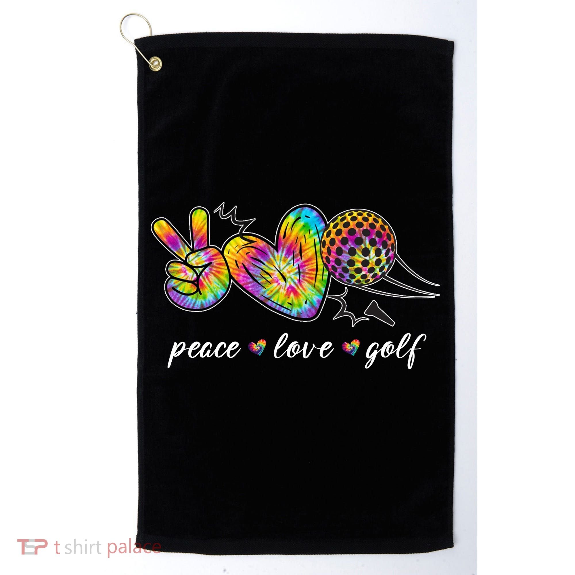 Peace Love Golf Rainbow Gift Golf Towel