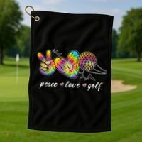 Peace Love Golf Rainbow Gift Golf Towel thumb 1