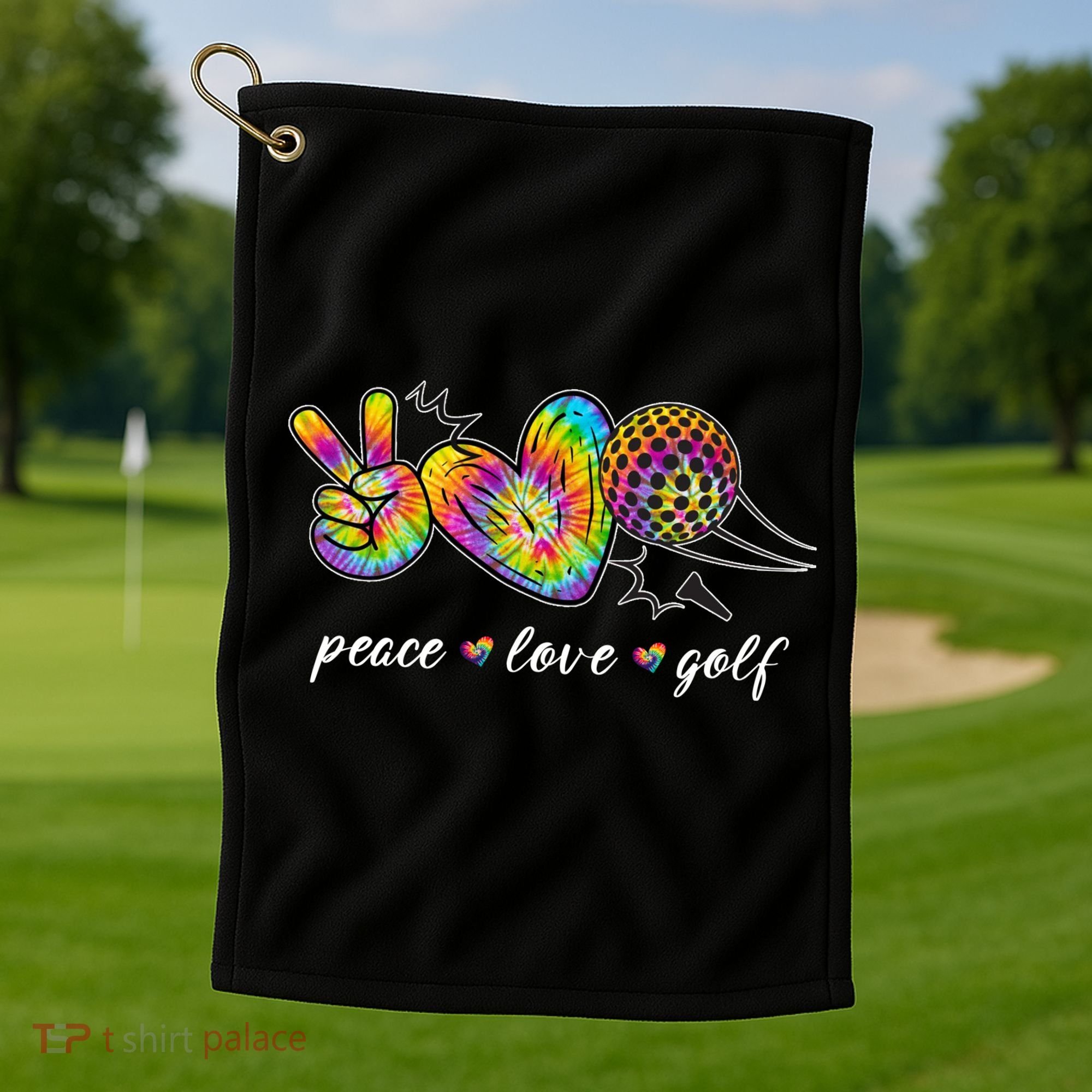 Peace Love Golf Rainbow Gift Golf Towel