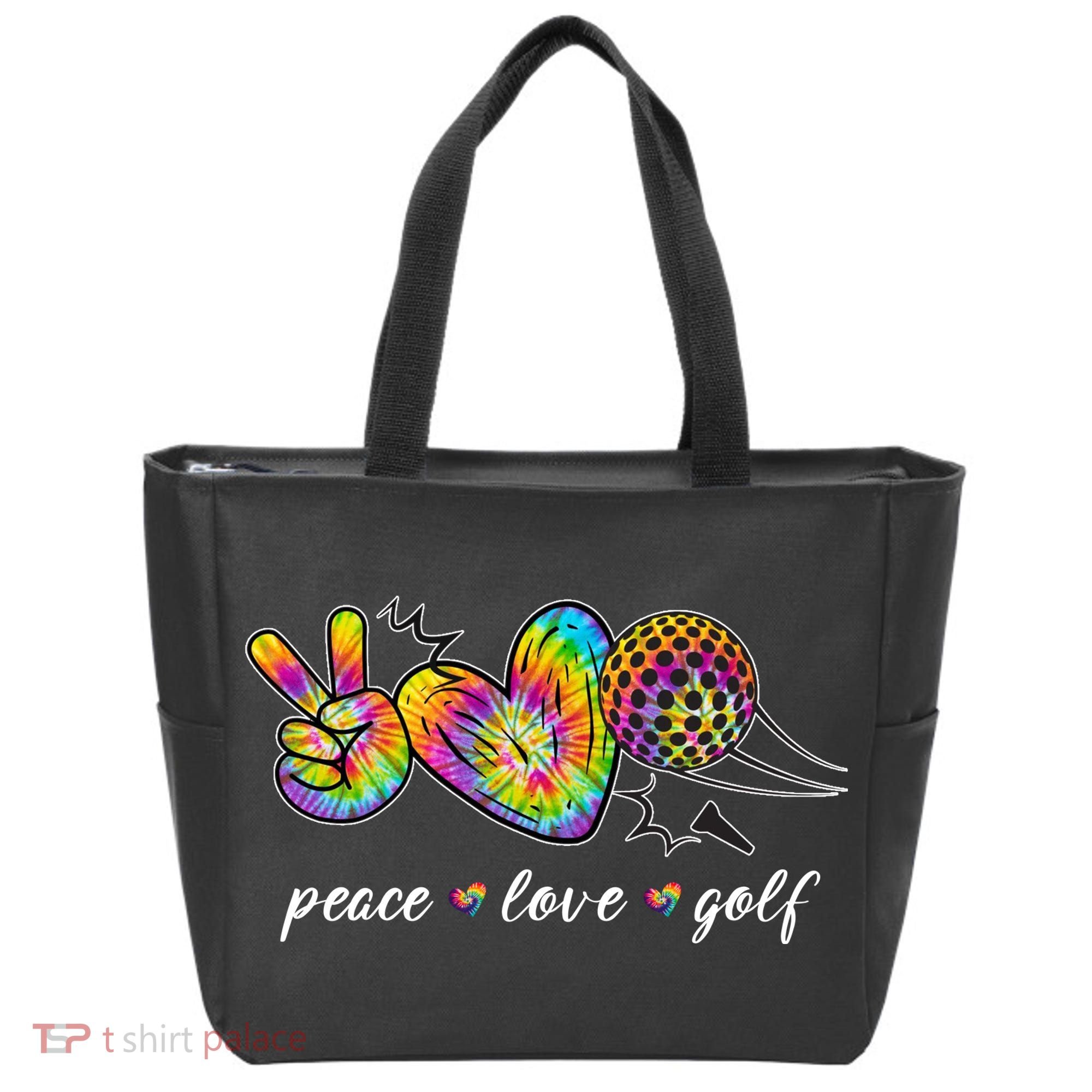 Peace Love Golf Rainbow Gift Tote Bag