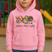 Peace Love Golf Rainbow Gift Kids Hoodie thumb 2