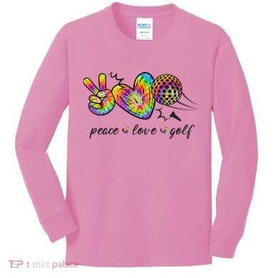 Peace Love Golf Rainbow Gift Kids Long Sleeve Shirt