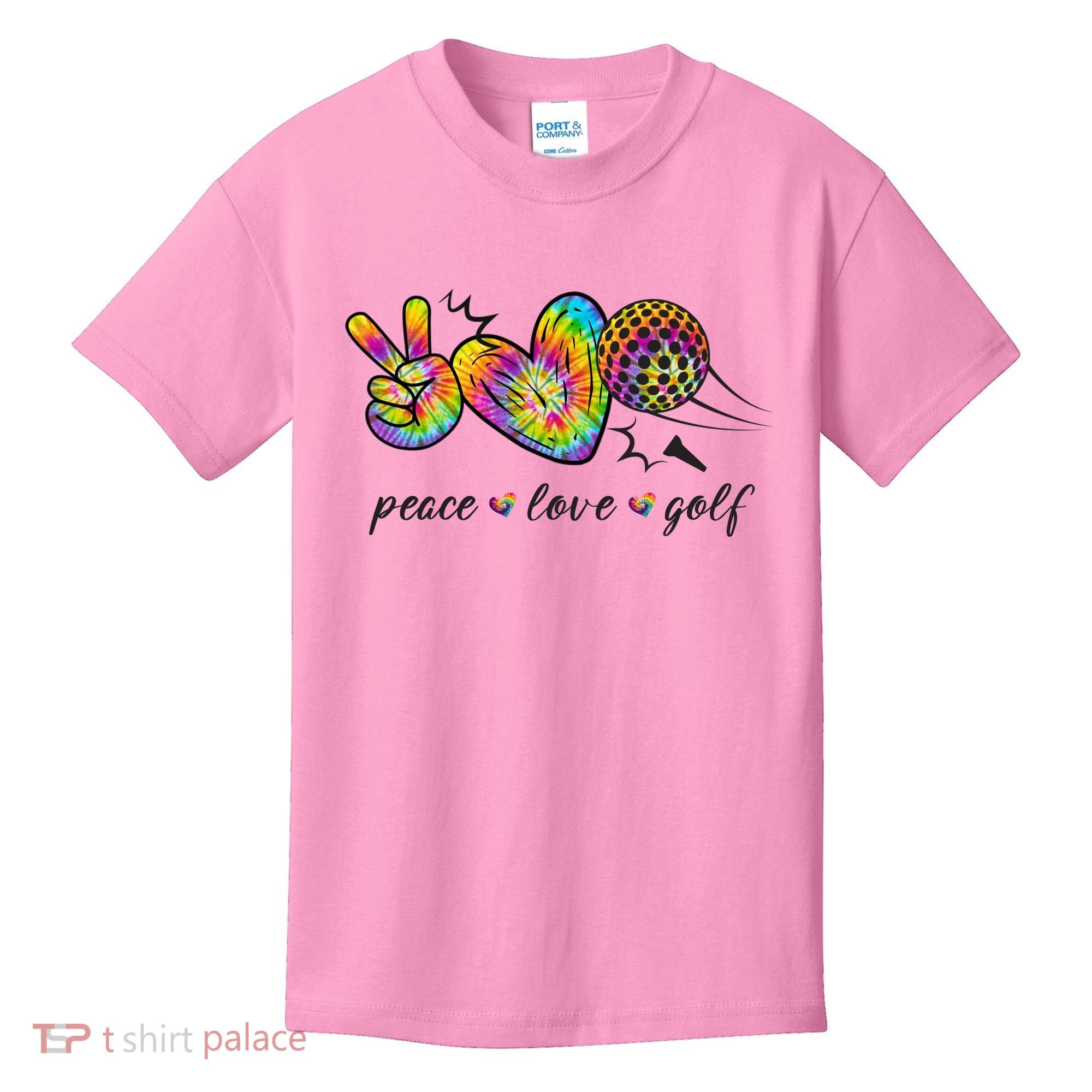 Peace Love Golf Rainbow Gift Kids T-Shirt