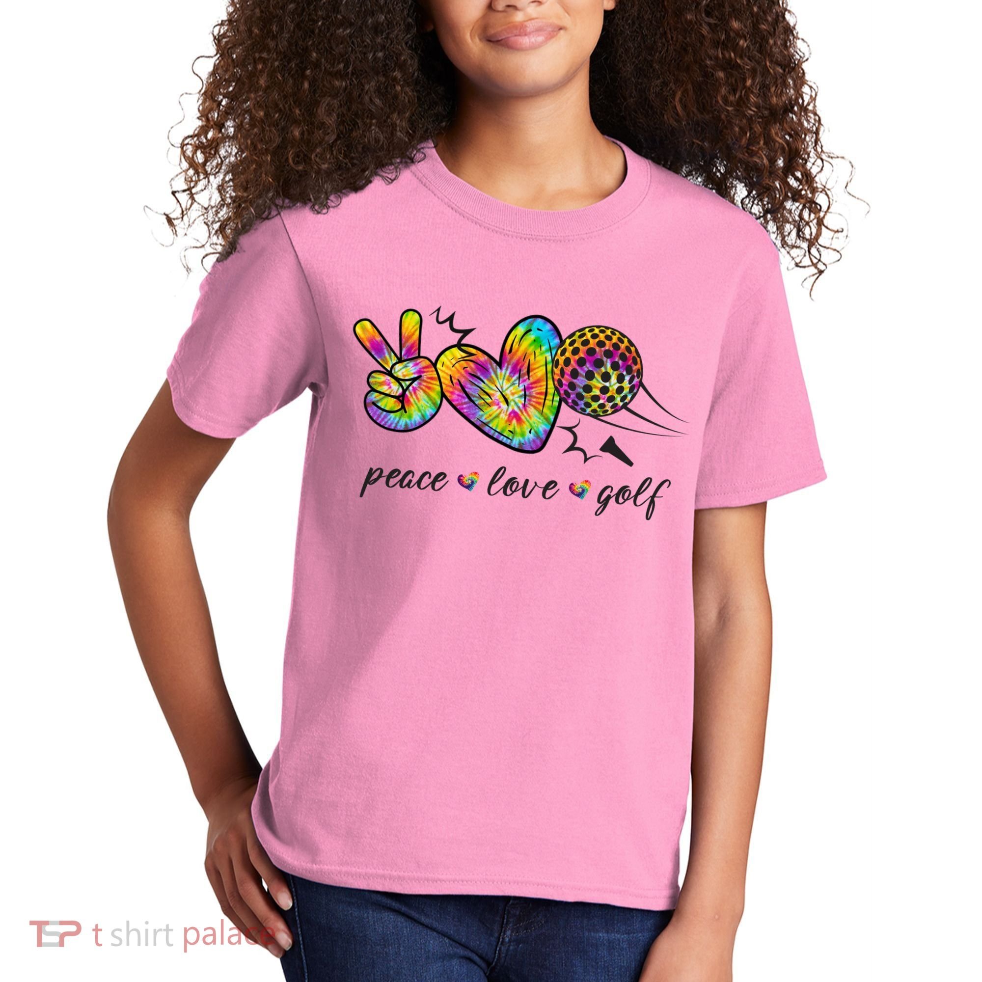 Peace Love Golf Rainbow Gift Kids T-Shirt
