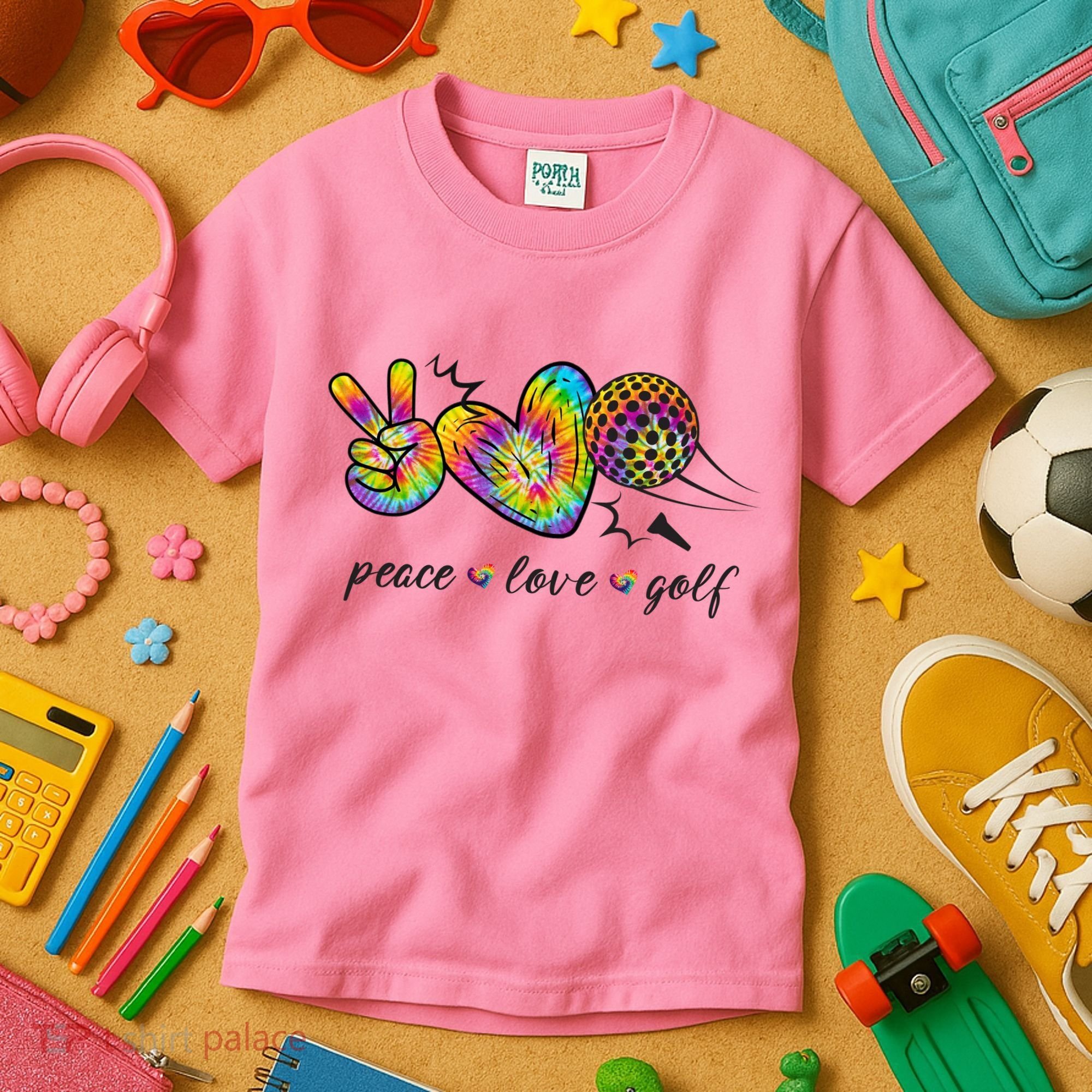 Peace Love Golf Rainbow Gift Kids T-Shirt