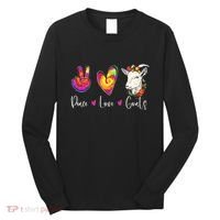 Peace Love Goats Goat Whisperer Farm Animal Lover Farmer Long Sleeve Shirt thumb 0