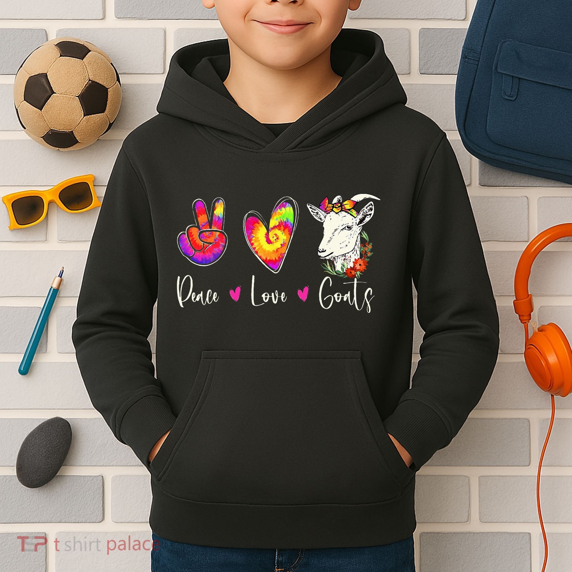 Peace Love Goats Goat Whisperer Farm Animal Lover Farmer Kids Hoodie
