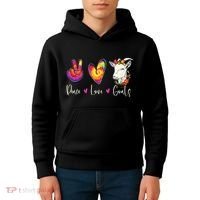 Peace Love Goats Goat Whisperer Farm Animal Lover Farmer Kids Hoodie thumb 4