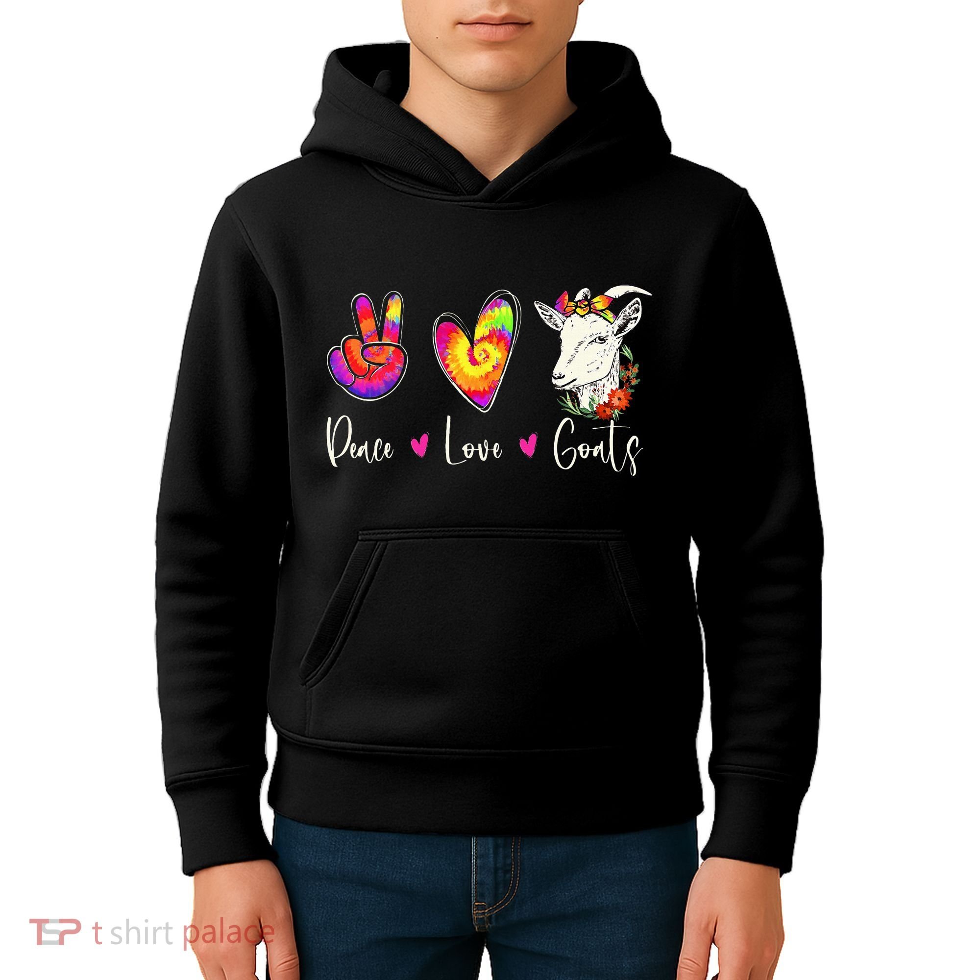 Peace Love Goats Goat Whisperer Farm Animal Lover Farmer Kids Hoodie