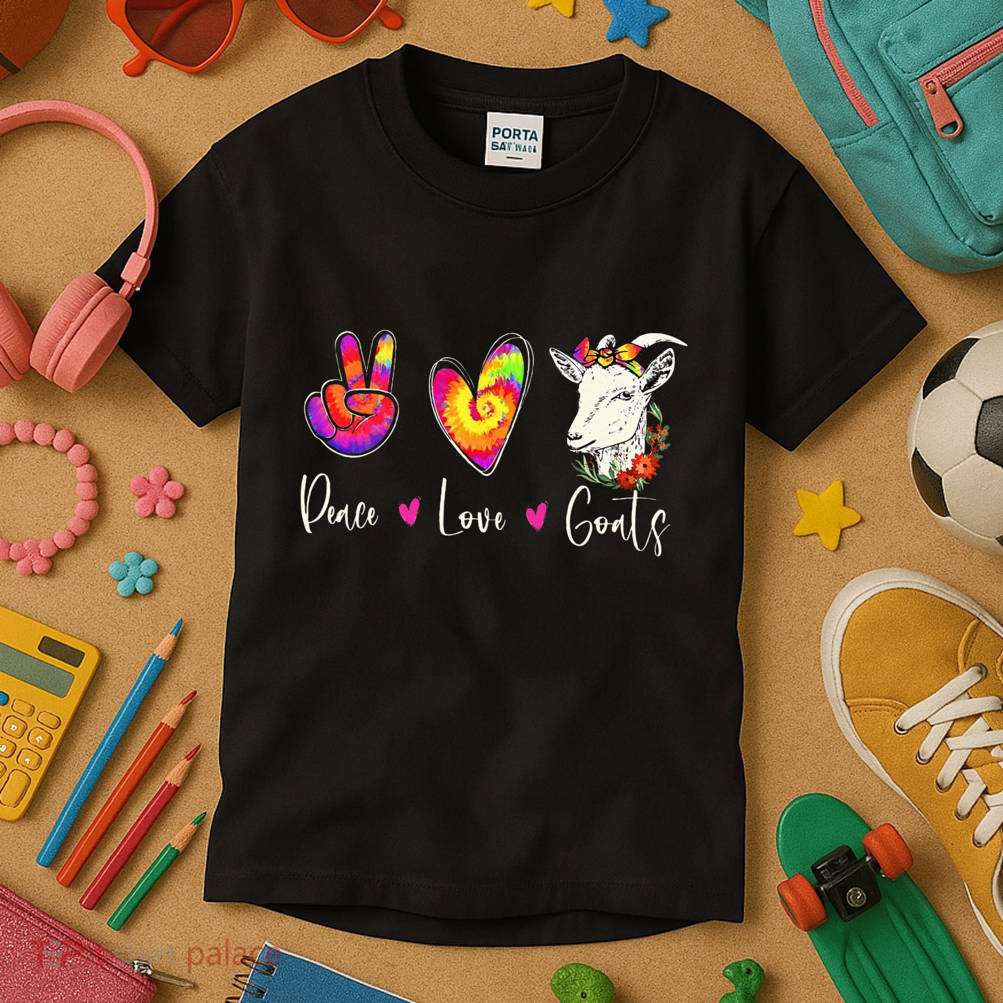 Peace Love Goats Goat Whisperer Farm Animal Lover Farmer Kids T-Shirt