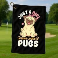 Pug Love Girl Golf Towel thumb 1