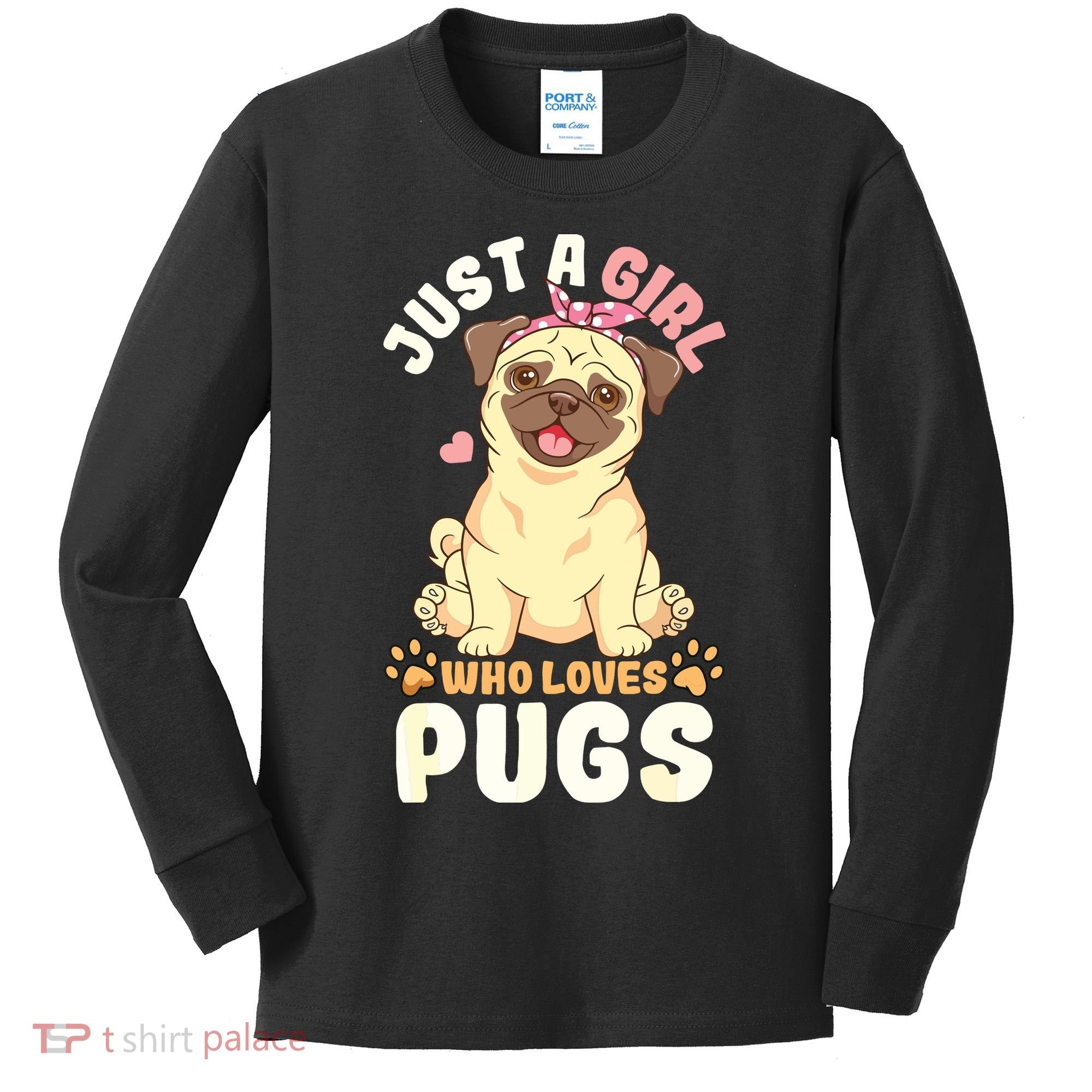 Pug Love Girl Kids Long Sleeve Shirt