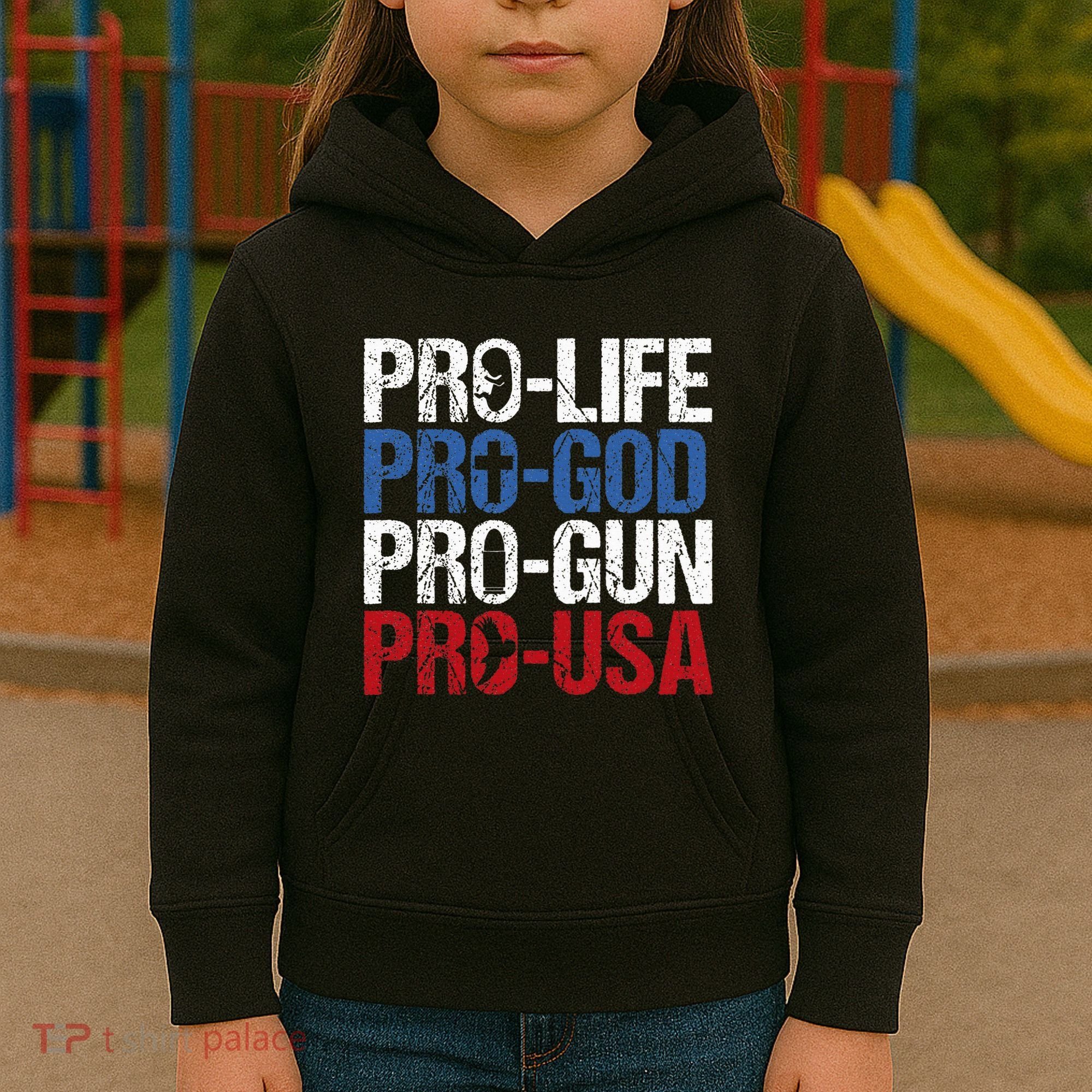 Pro Life God Gun Usa Conservative Republican Pro America Kids Hoodie