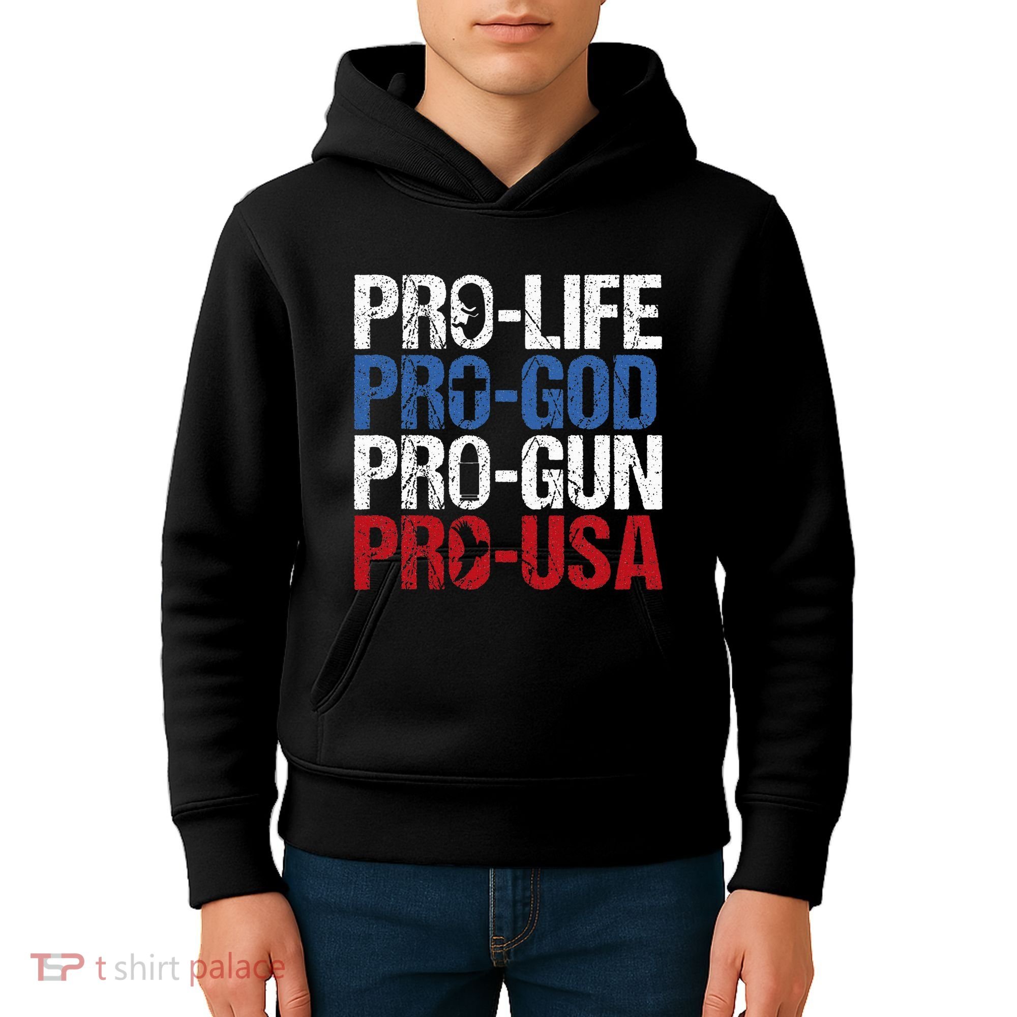 Pro Life God Gun Usa Conservative Republican Pro America Kids Hoodie