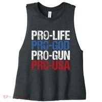 Pro Life God Gun Usa Conservative Republican Pro America Women's Racerback Cropped Tank thumb 0