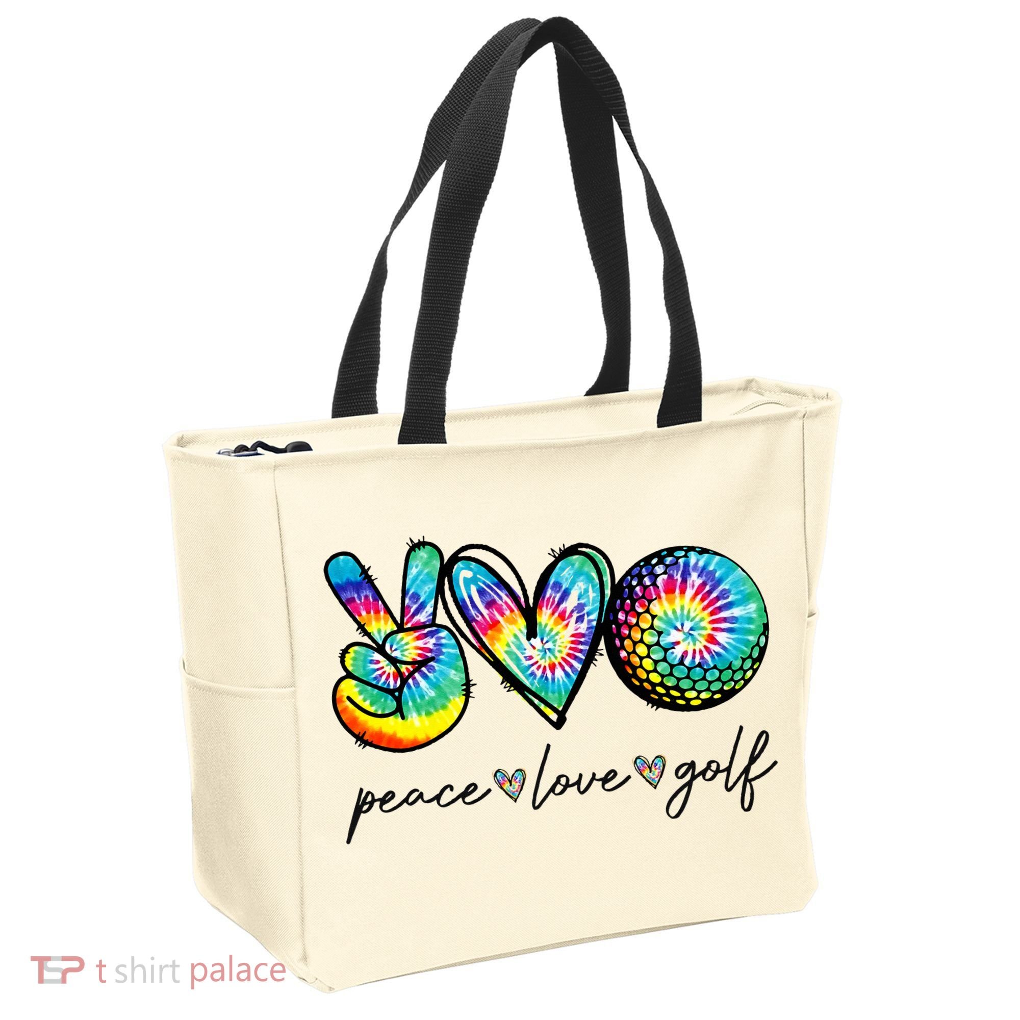 Peace Love Golf Tie Dye Cute Golf Lovers Tote Bag