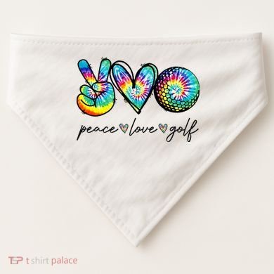 Peace Love Golf Tie Dye Cute Golf Lovers USA-Made Doggie Bandana