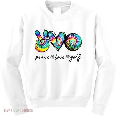 Peace Love Golf Tie Dye Cute Golf Lovers Kids Sweatshirt