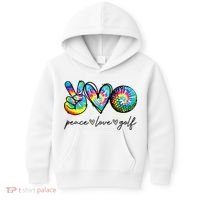 Peace Love Golf Tie Dye Cute Golf Lovers Kids Hoodie thumb 0