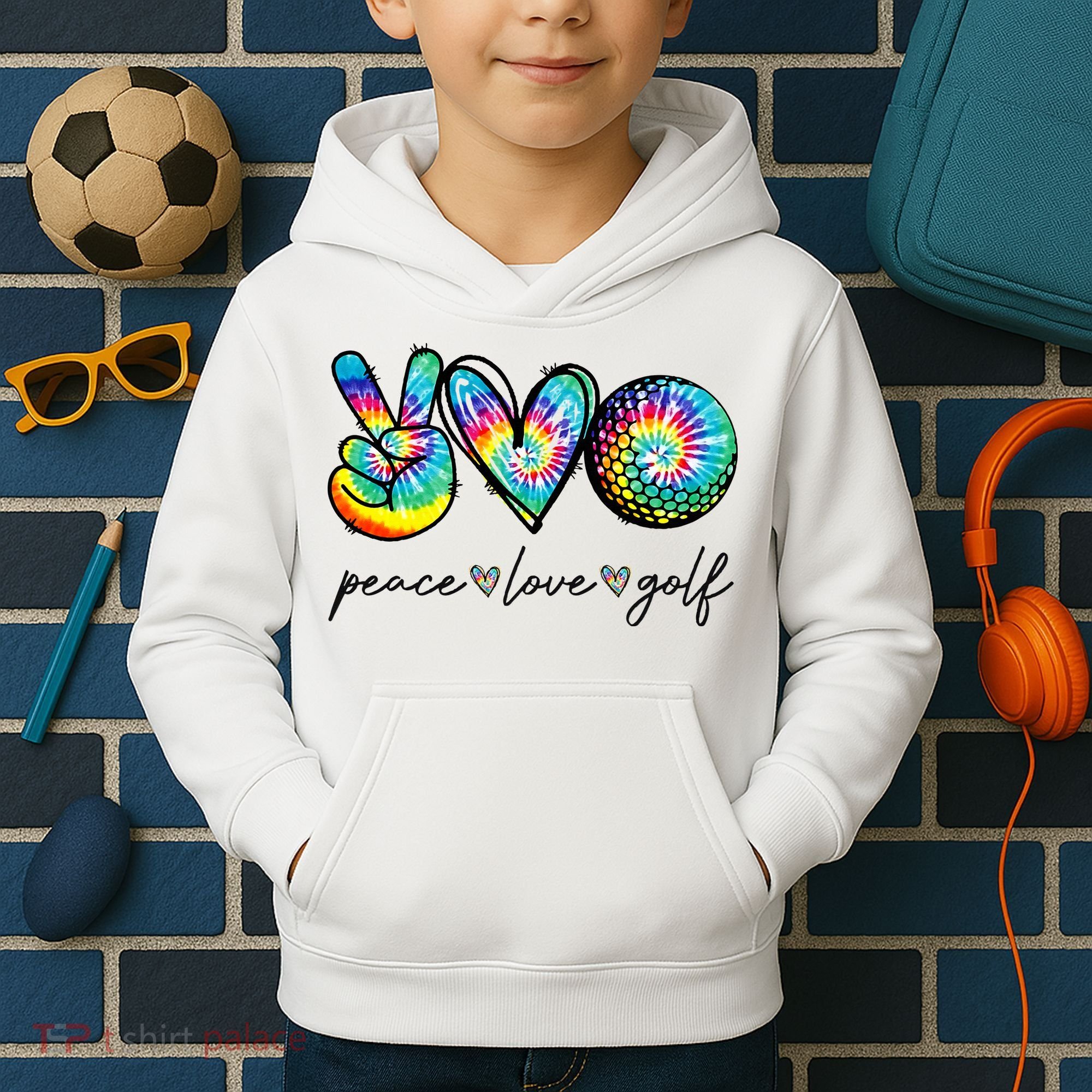 Peace Love Golf Tie Dye Cute Golf Lovers Kids Hoodie