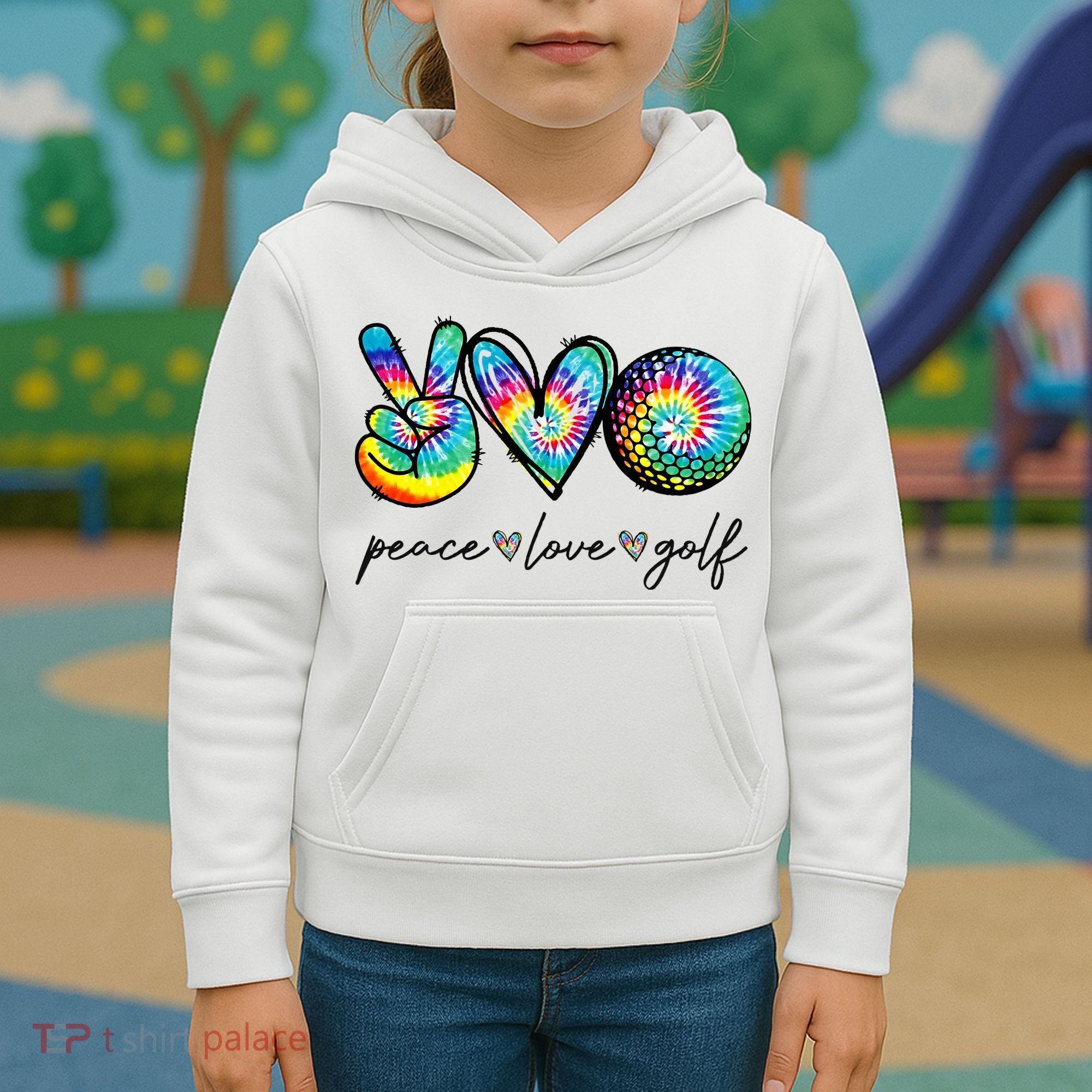 Peace Love Golf Tie Dye Cute Golf Lovers Kids Hoodie