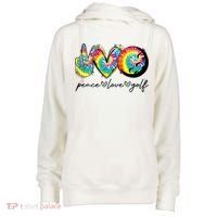 Peace Love Golf Funny Tie Dye Golf Lovers Womens Funnel Neck Pullover Hood thumb 0