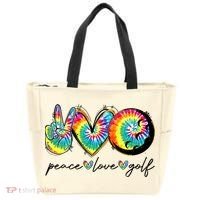 Peace Love Golf Funny Tie Dye Golf Lovers Tote Bag thumb 0