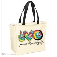 Peace Love Golf Funny Tie Dye Golf Lovers Tote Bag thumb 2