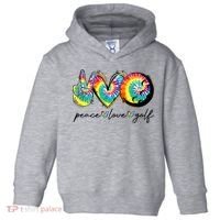 Peace Love Golf Funny Tie Dye Golf Lovers Toddler Hoodie thumb 0
