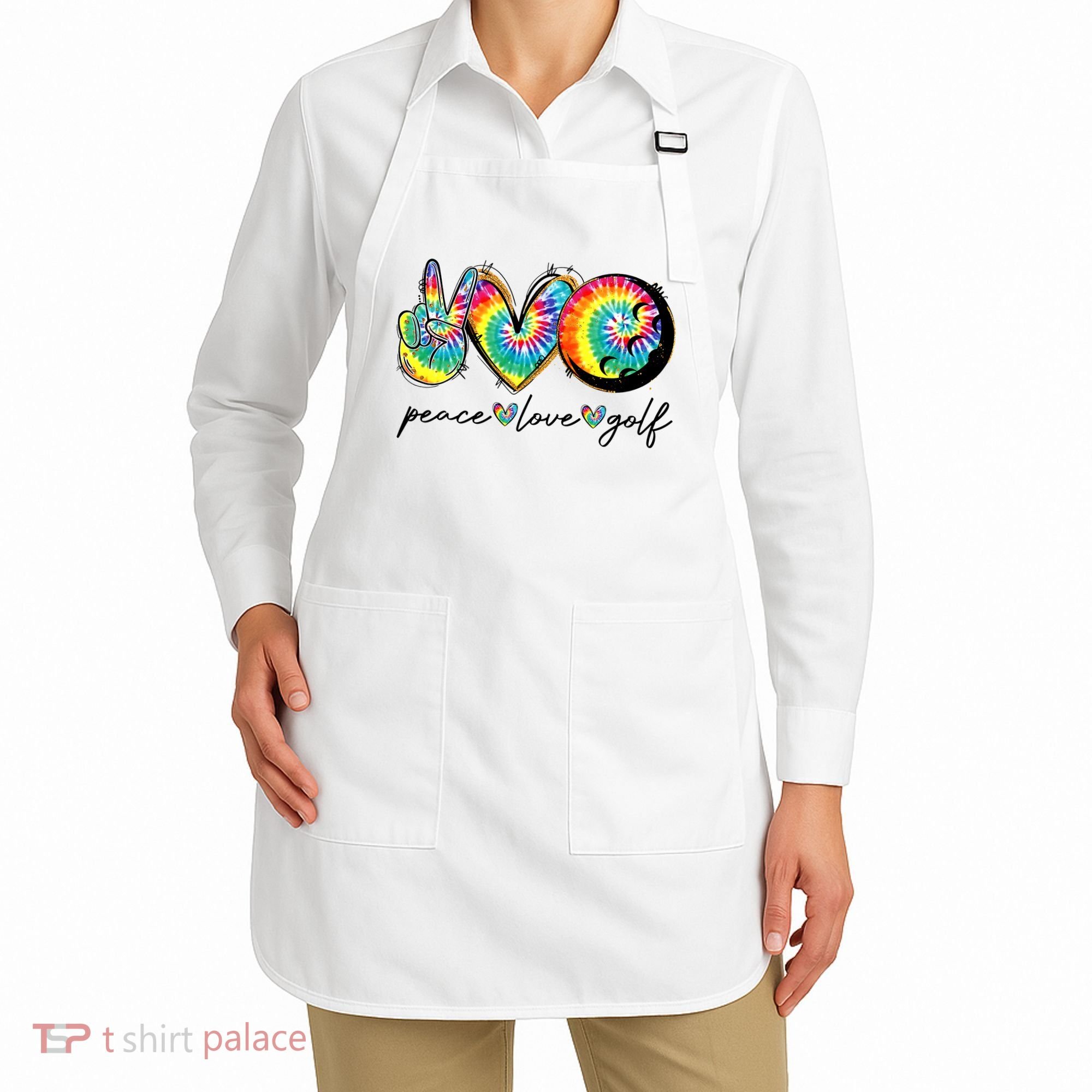 Peace Love Golf Funny Tie Dye Golf Lovers Apron