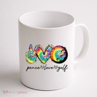Peace Love Golf Funny Tie Dye Golf Lovers Coffee Mug thumb 1