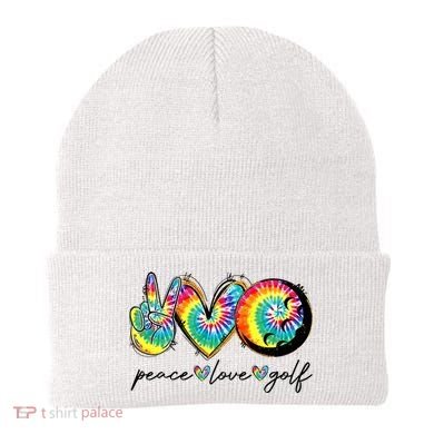 Peace Love Golf Funny Tie Dye Golf Lovers Beanie