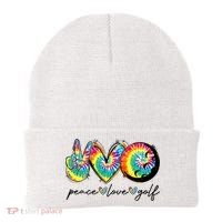 Peace Love Golf Funny Tie Dye Golf Lovers Beanie thumb 0