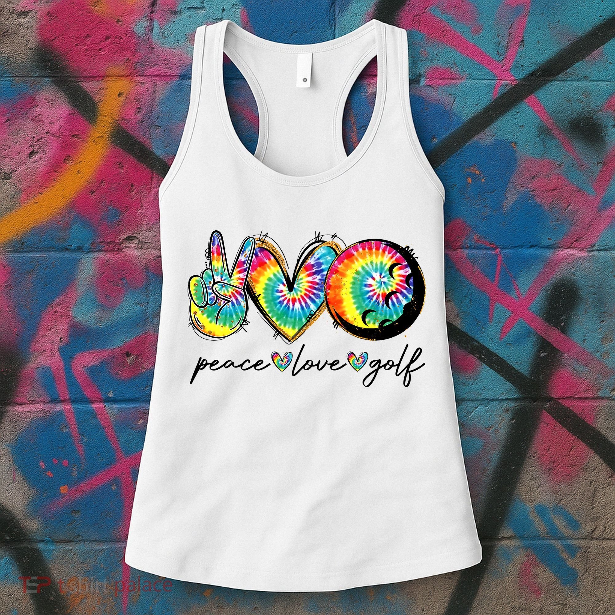 Peace Love Golf Funny Tie Dye Golf Lovers Women's Tank Top