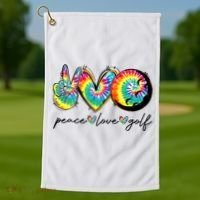 Peace Love Golf Funny Tie Dye Golf Lovers Golf Towel thumb 1