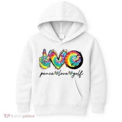 Peace Love Golf Funny Tie Dye Golf Lovers Kids Hoodie