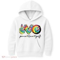 Peace Love Golf Funny Tie Dye Golf Lovers Kids Hoodie thumb 0