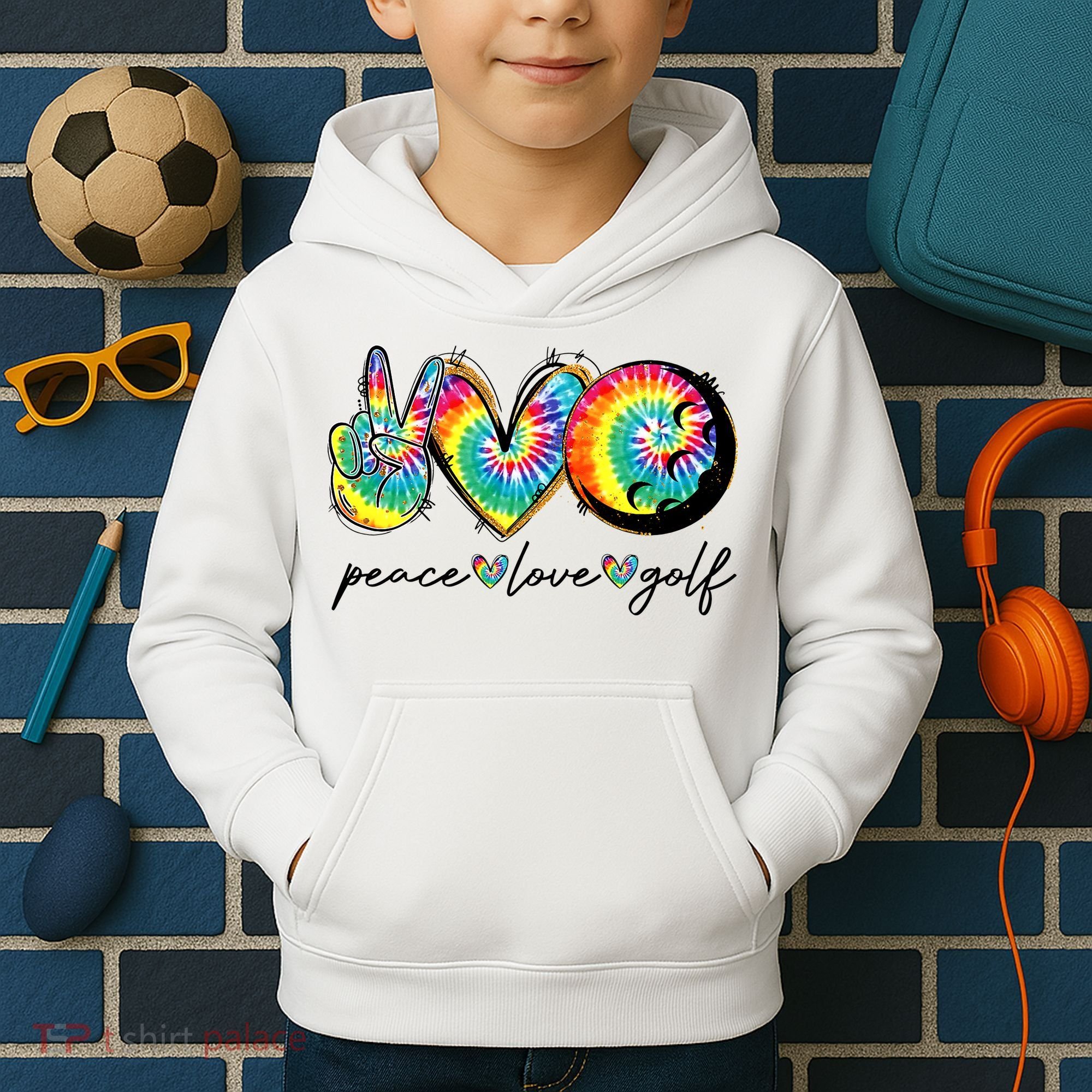 Peace Love Golf Funny Tie Dye Golf Lovers Kids Hoodie