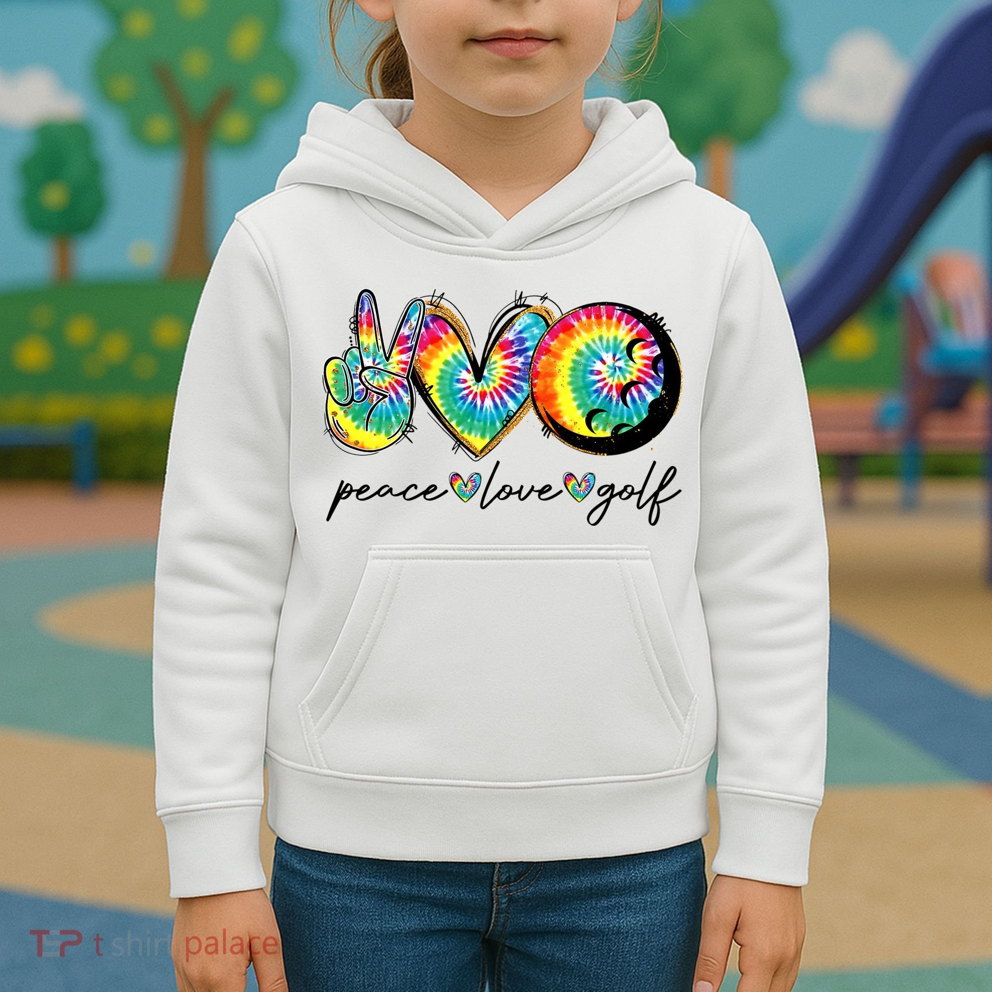 Peace Love Golf Funny Tie Dye Golf Lovers Kids Hoodie