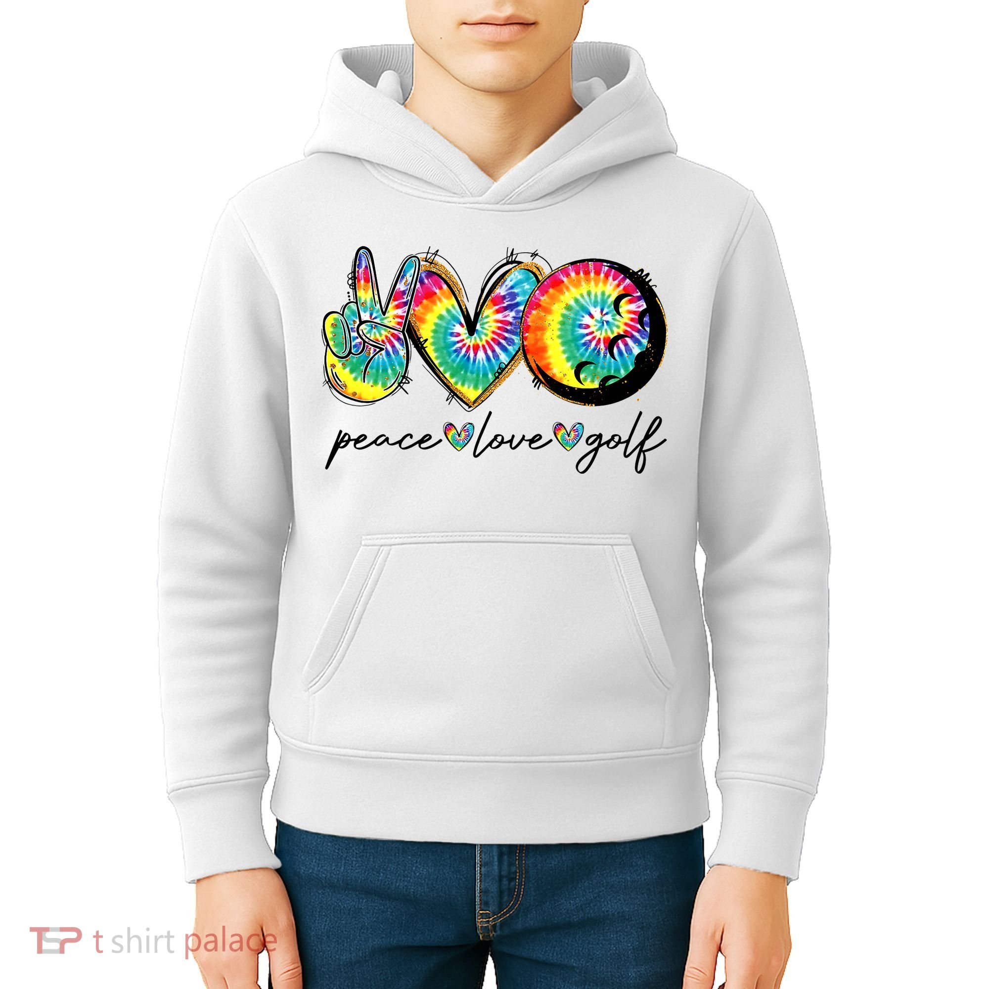 Peace Love Golf Funny Tie Dye Golf Lovers Kids Hoodie
